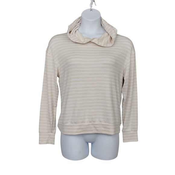 A New Day Hoodie Sweater Top Size Large Beige and White Stripes Pullover - Picture 2 of 7